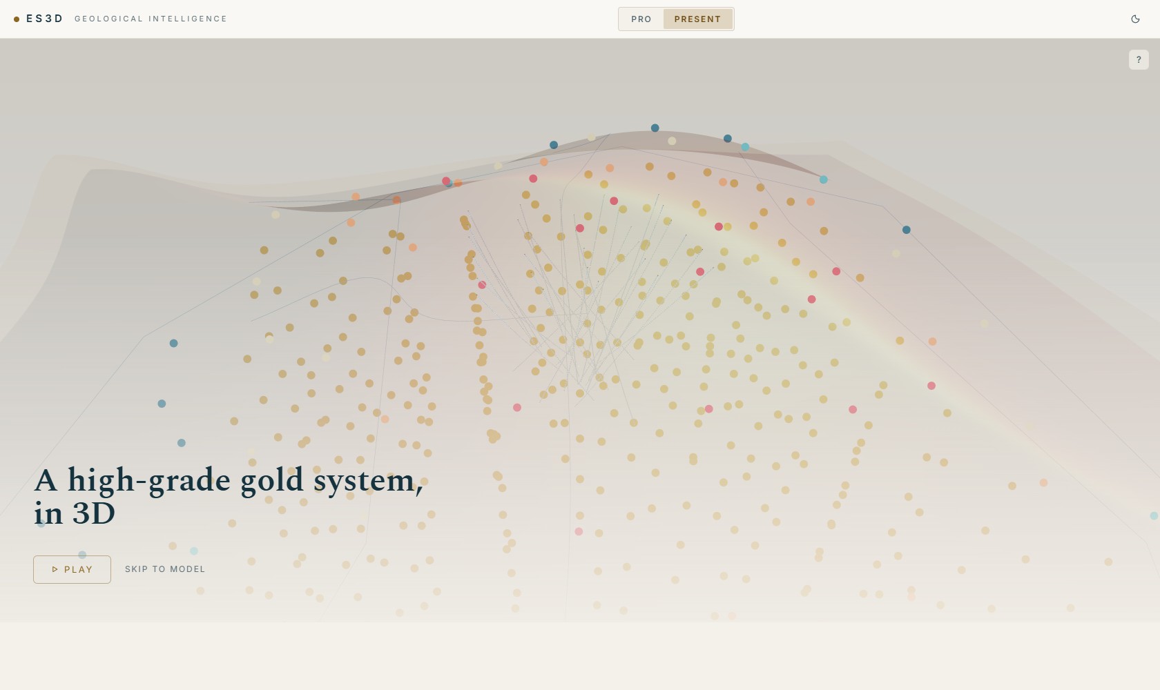 Present mode showing the investor story with narrative card and scene rail.