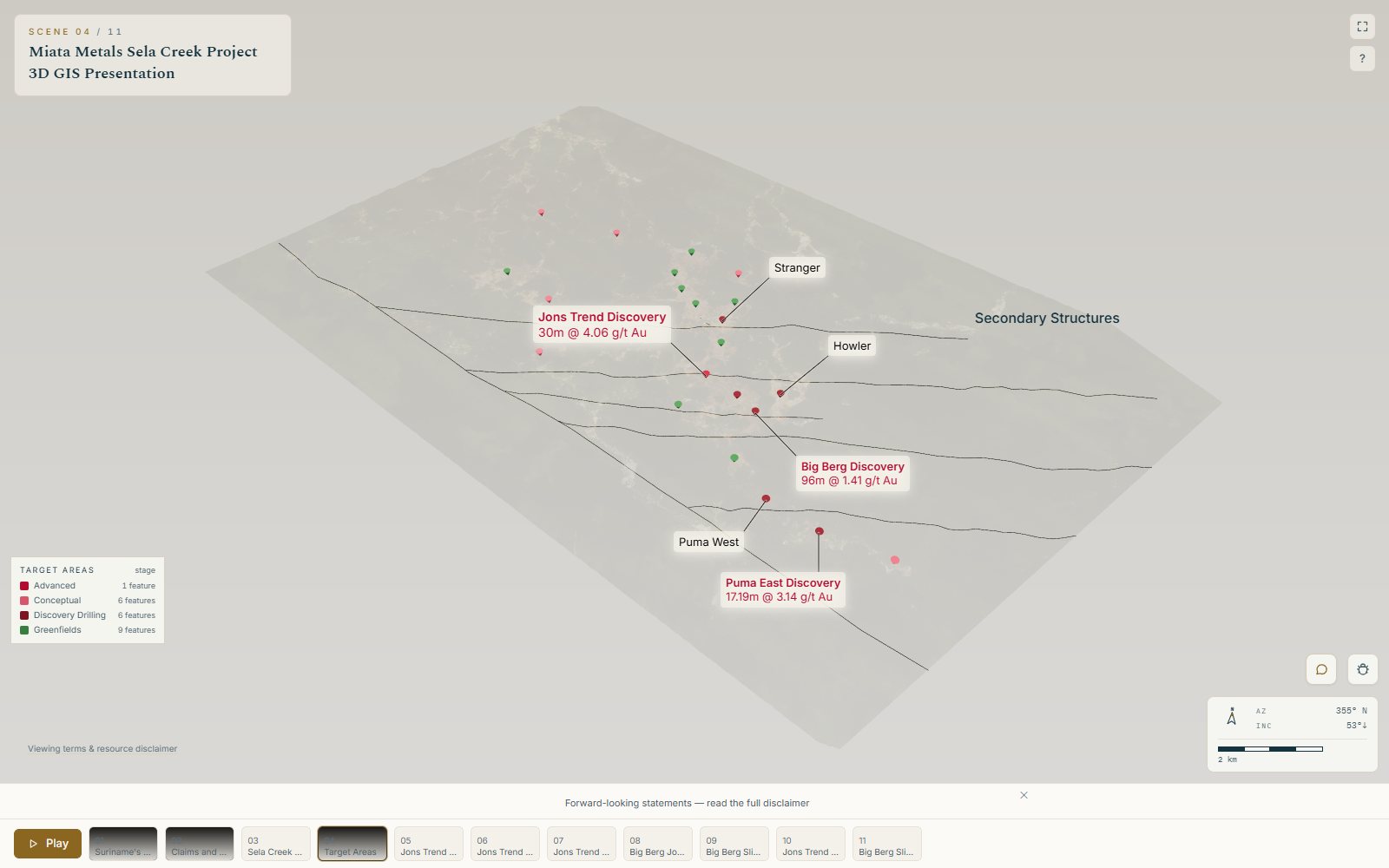 A scene of target areas with discovery intercept callouts.